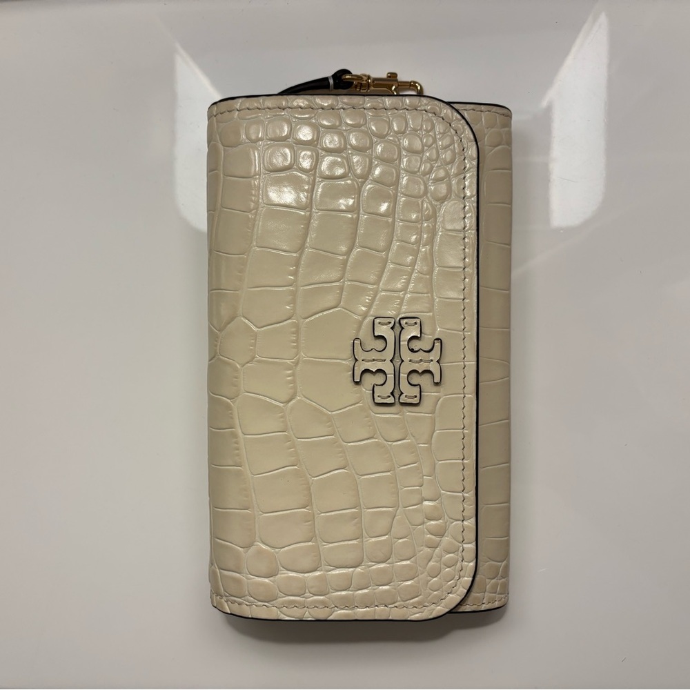 Tory Burch Ivory Croc-Embossed Leather Shoulder Bag